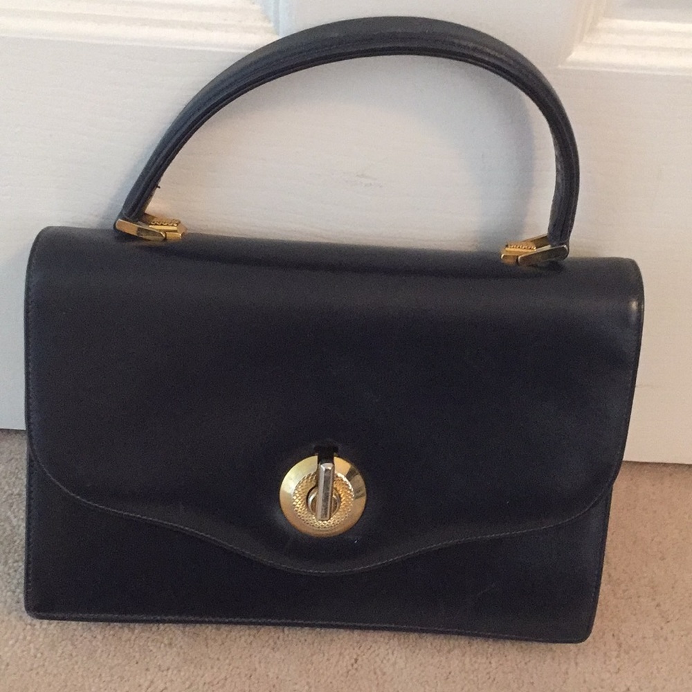 Vintage 100 percent all dark blue leather bag